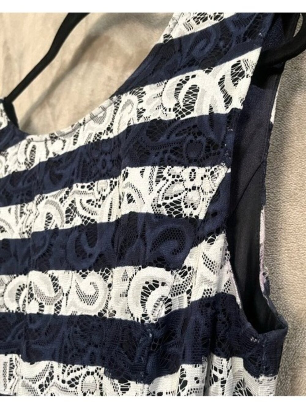 Alex Marie Sleeveless Women's Floral Lace Navy White Striped Nautical Dress (12) - Picture 14 of 15